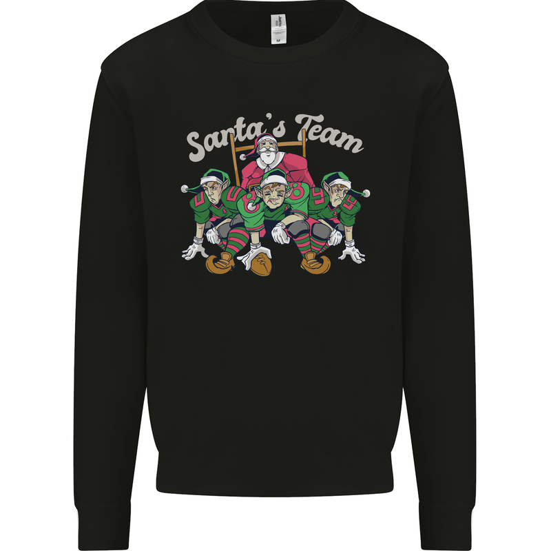 Santa American Football Team Christmas Xmas Kids Sweatshirt Jumper Black