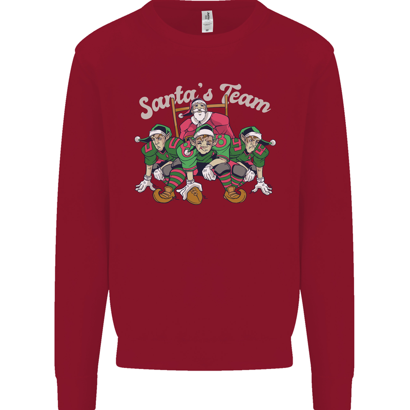 Santa American Football Team Christmas Xmas Kids Sweatshirt Jumper Red