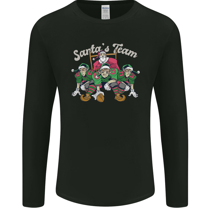 Santa American Football Team Christmas Xmas Mens Long Sleeve T-Shirt Black