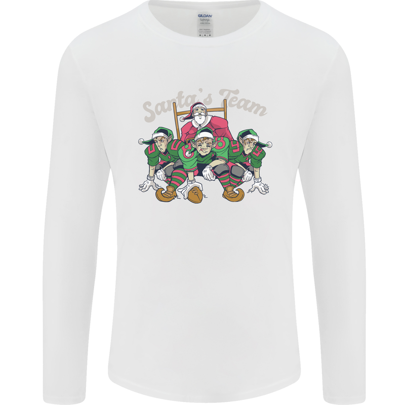 Santa American Football Team Christmas Xmas Mens Long Sleeve T-Shirt White