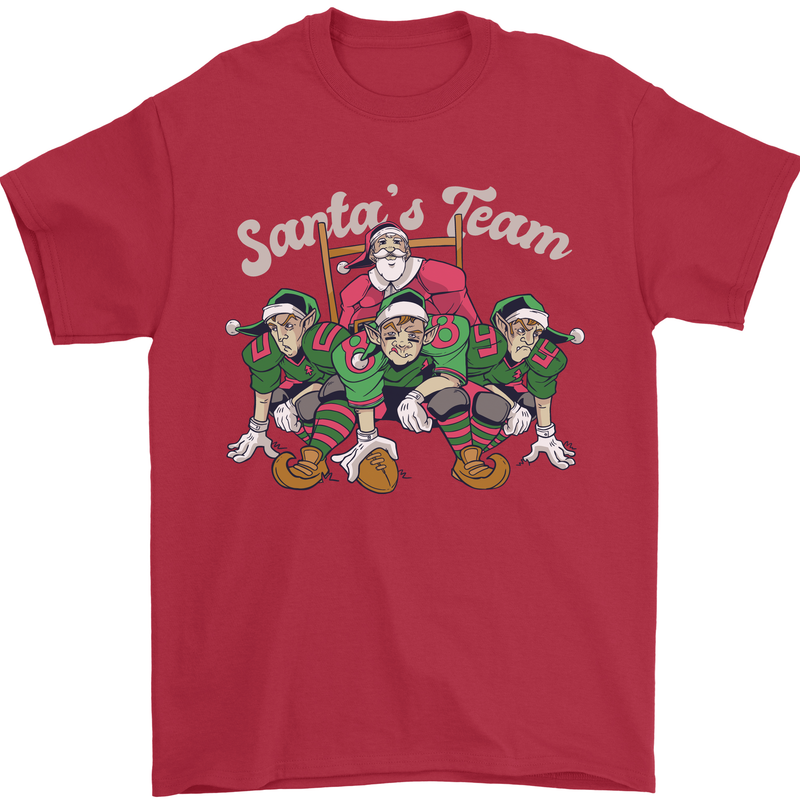 Santa American Football Team Christmas Xmas Mens T-Shirt 100% Cotton Red
