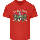 Santa American Football Team Christmas Xmas Mens V-Neck Cotton T-Shirt Red