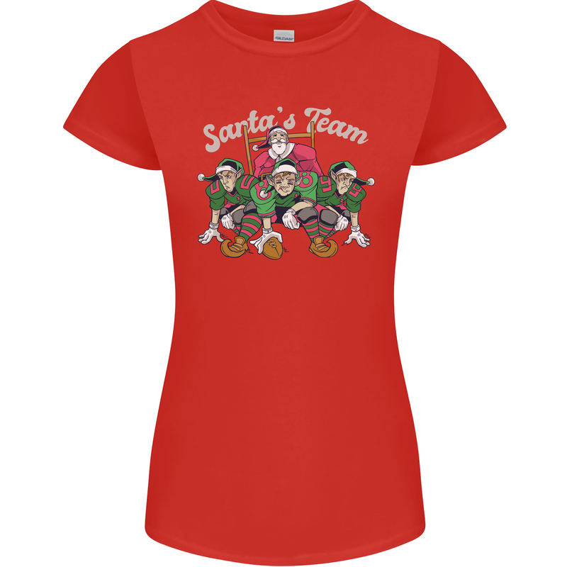 Santa American Football Team Christmas Xmas Womens Petite Cut T-Shirt Red