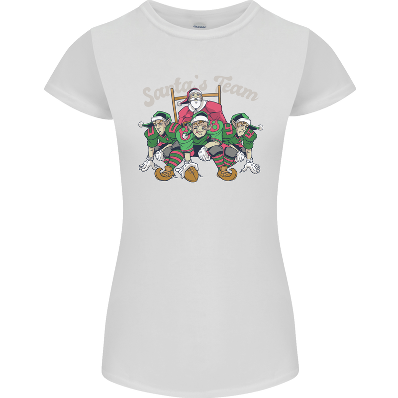 Santa American Football Team Christmas Xmas Womens Petite Cut T-Shirt White
