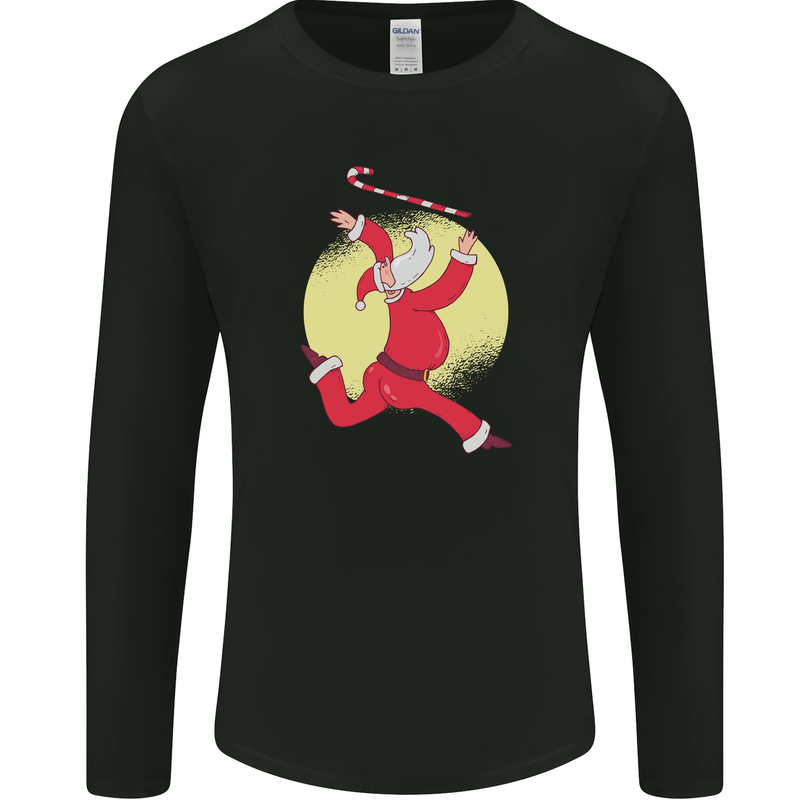 Santa Baton Twirling Christmas Gymnastics Xmas Mens Long Sleeve T-Shirt Black