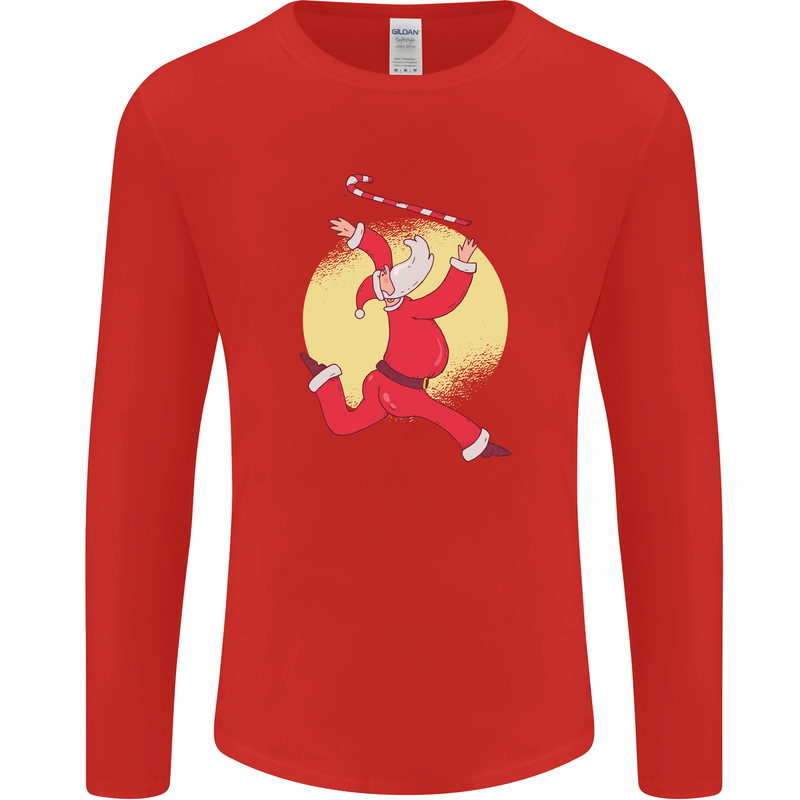 Santa Baton Twirling Christmas Gymnastics Xmas Mens Long Sleeve T-Shirt Red