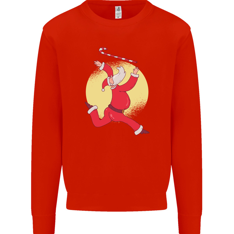 Santa Baton Twirling Christmas Gymnastics Xmas Mens Sweatshirt Jumper Bright Red