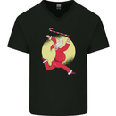 Santa Baton Twirling Christmas Gymnastics Xmas Mens V-Neck Cotton T-Shirt Black