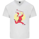 Santa Baton Twirling Christmas Gymnastics Xmas Mens V-Neck Cotton T-Shirt White