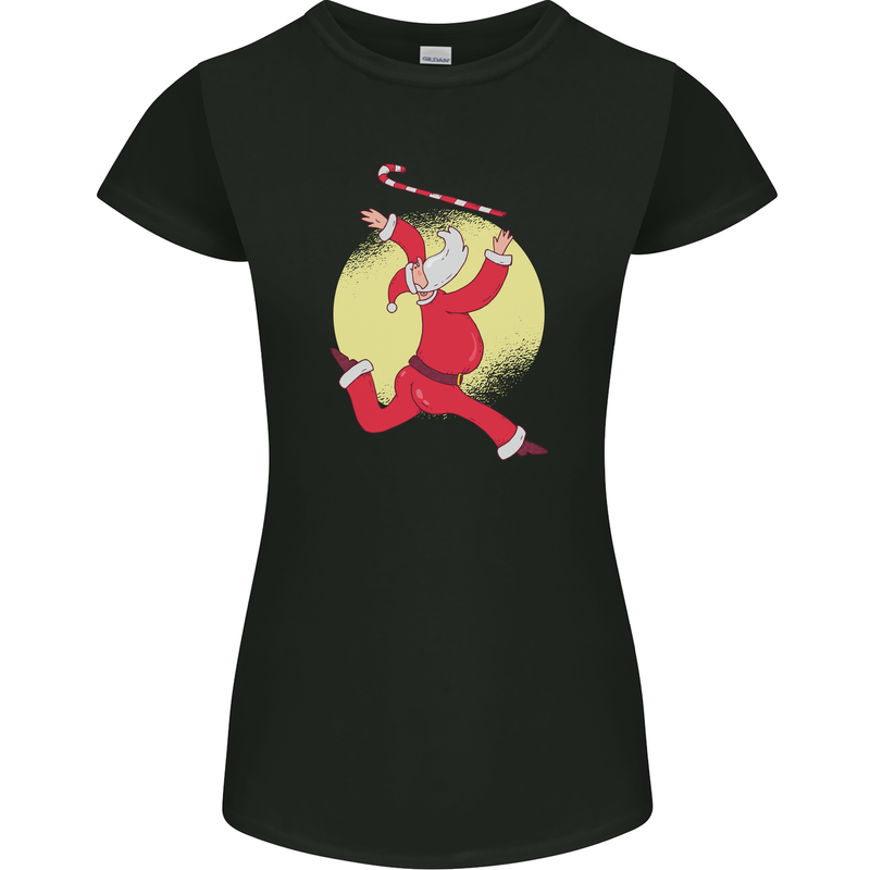 Santa Baton Twirling Christmas Gymnastics Xmas Womens Petite Cut T-Shirt Black