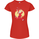 Santa Baton Twirling Christmas Gymnastics Xmas Womens Petite Cut T-Shirt Red