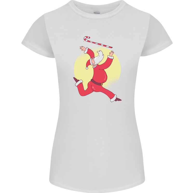 Santa Baton Twirling Christmas Gymnastics Xmas Womens Petite Cut T-Shirt White
