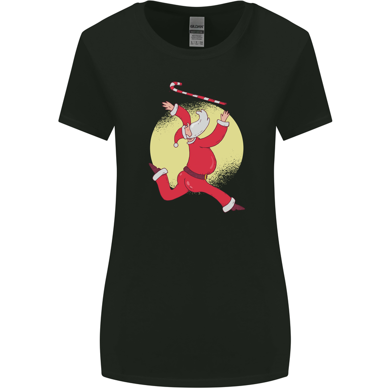 Santa Baton Twirling Christmas Gymnastics Xmas Womens Wider Cut T-Shirt Black
