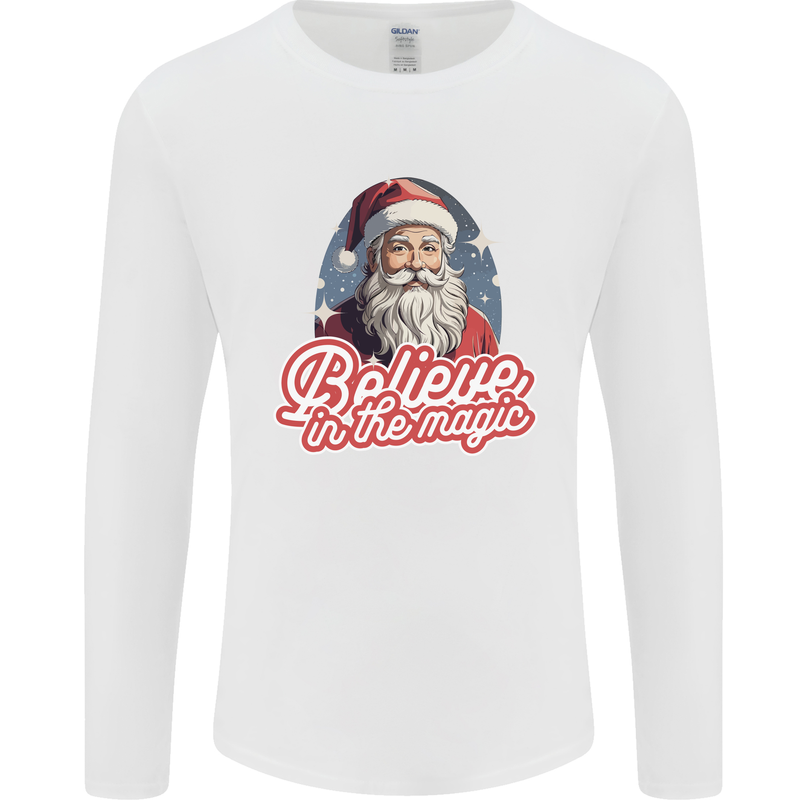 Santa Believe in the Magic Christmas Xmas Mens Long Sleeve T-Shirt White