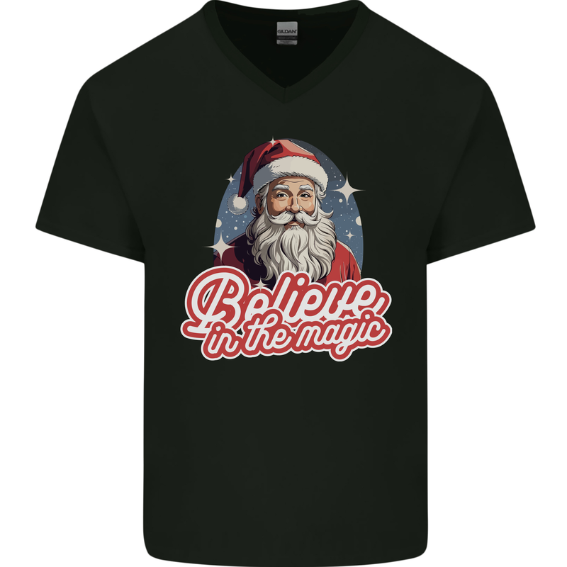 Santa Believe in the Magic Christmas Xmas Mens V-Neck Cotton T-Shirt Black