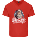 Santa Believe in the Magic Christmas Xmas Mens V-Neck Cotton T-Shirt Red