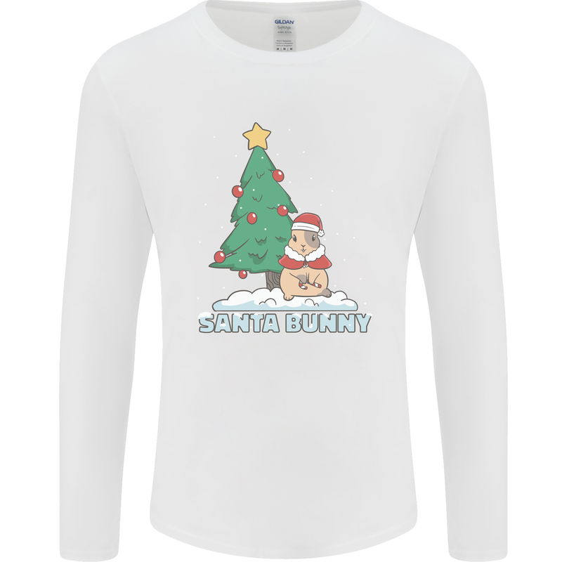Santa Bunny Rabbit Christmas Xmas Mens Long Sleeve T-Shirt White