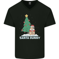 Santa Bunny Rabbit Christmas Xmas Mens V-Neck Cotton T-Shirt Black