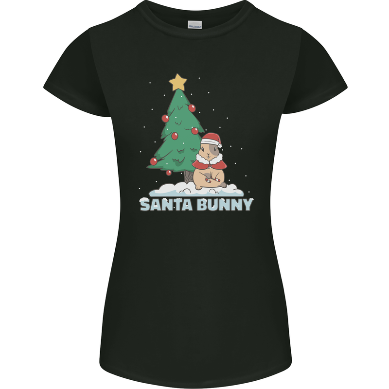 Santa Bunny Rabbit Christmas Xmas Womens Petite Cut T-Shirt Black