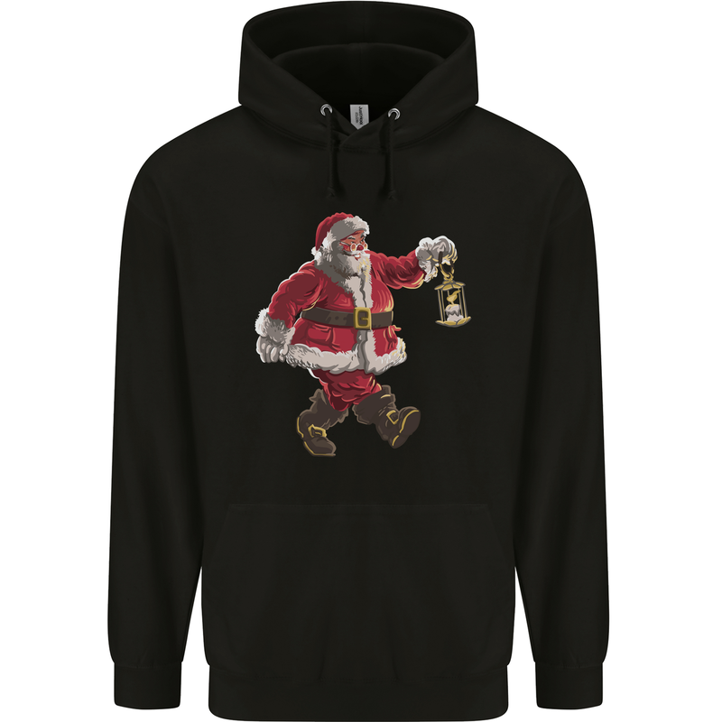 Santa Carrying a Christmas Lantern Xmas Childrens Kids Hoodie Black