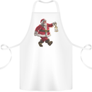 Santa Carrying a Christmas Lantern Xmas Cotton Apron 100% Organic White