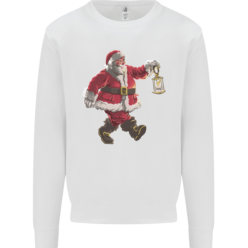 Santa Carrying a Christmas Lantern Xmas Kids Sweatshirt Jumper White