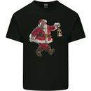 Santa Carrying a Christmas Lantern Xmas Mens Cotton T-Shirt Tee Top Black