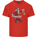 Santa Carrying a Christmas Lantern Xmas Mens Cotton T-Shirt Tee Top Red
