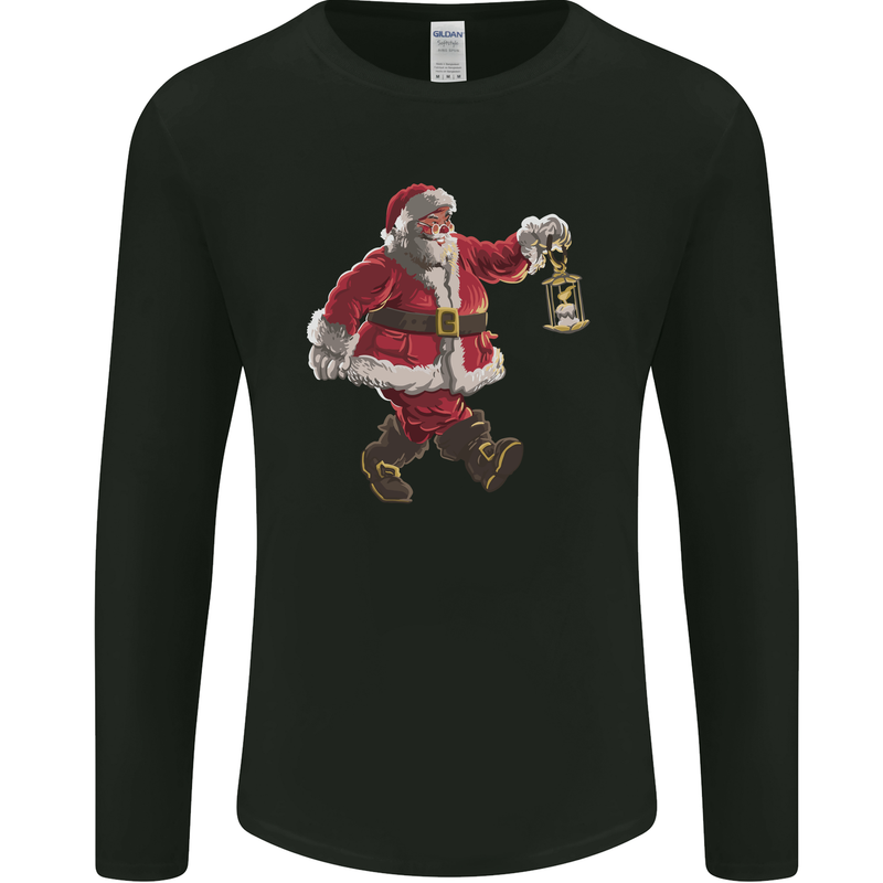 Santa Carrying a Christmas Lantern Xmas Mens Long Sleeve T-Shirt Black