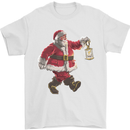 Santa Carrying a Christmas Lantern Xmas Mens T-Shirt 100% Cotton White