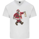 Santa Carrying a Christmas Lantern Xmas Mens V-Neck Cotton T-Shirt White