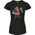 Santa Carrying a Christmas Lantern Xmas Womens Petite Cut T-Shirt Black
