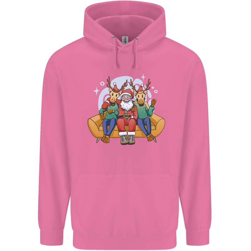 Santa Claus Chilling With Reindeers Christmas Xmas Childrens Kids Hoodie Azalea