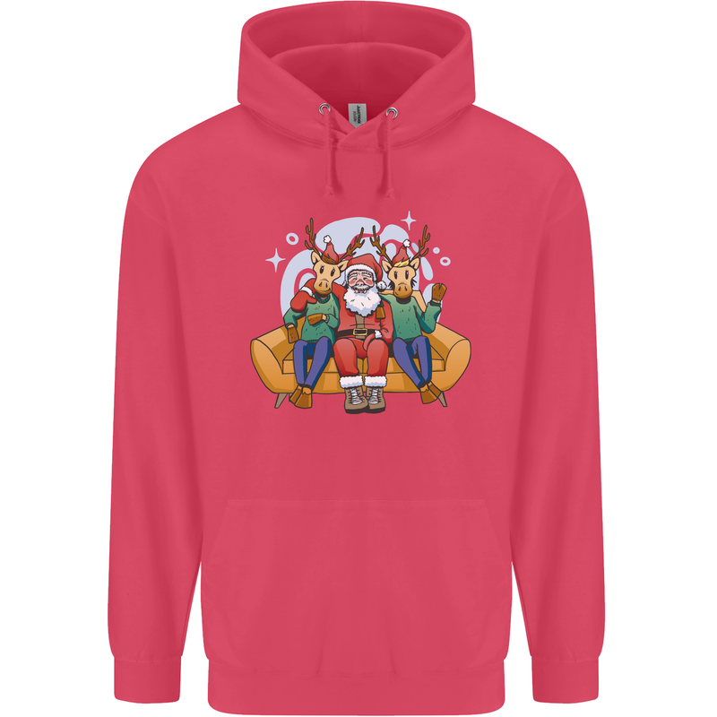 Santa Claus Chilling With Reindeers Christmas Xmas Childrens Kids Hoodie Heliconia