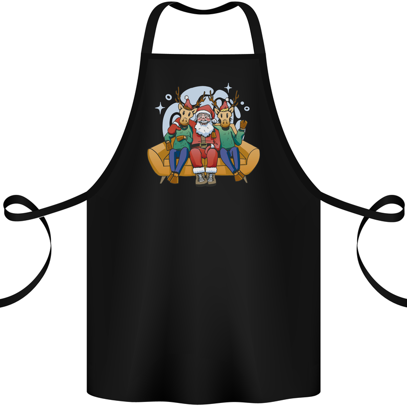 Santa Claus Chilling With Reindeers Christmas Xmas Cotton Apron 100% Organic Black