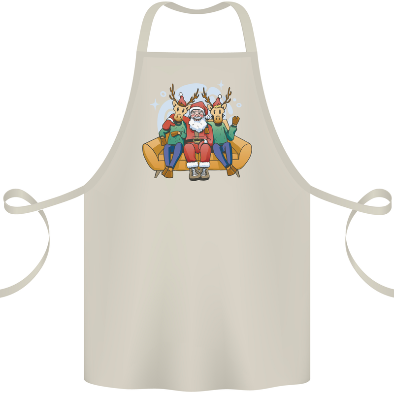 Santa Claus Chilling With Reindeers Christmas Xmas Cotton Apron 100% Organic Natural