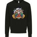 Santa Claus Chilling With Reindeers Christmas Xmas Kids Sweatshirt Jumper Black
