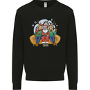 Santa Claus Chilling With Reindeers Christmas Xmas Kids Sweatshirt Jumper Black