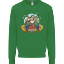 Santa Claus Chilling With Reindeers Christmas Xmas Kids Sweatshirt Jumper Irish Green