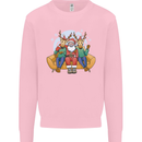 Santa Claus Chilling With Reindeers Christmas Xmas Kids Sweatshirt Jumper Light Pink