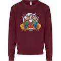 Santa Claus Chilling With Reindeers Christmas Xmas Kids Sweatshirt Jumper Maroon