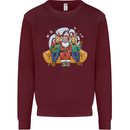 Santa Claus Chilling With Reindeers Christmas Xmas Kids Sweatshirt Jumper Maroon