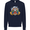 Santa Claus Chilling With Reindeers Christmas Xmas Kids Sweatshirt Jumper Navy Blue