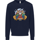Santa Claus Chilling With Reindeers Christmas Xmas Kids Sweatshirt Jumper Navy Blue