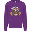 Santa Claus Chilling With Reindeers Christmas Xmas Kids Sweatshirt Jumper Purple