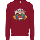 Santa Claus Chilling With Reindeers Christmas Xmas Kids Sweatshirt Jumper Red