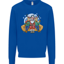 Santa Claus Chilling With Reindeers Christmas Xmas Kids Sweatshirt Jumper Royal Blue