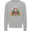 Santa Claus Chilling With Reindeers Christmas Xmas Kids Sweatshirt Jumper Sports Grey