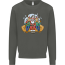 Santa Claus Chilling With Reindeers Christmas Xmas Kids Sweatshirt Jumper Storm Grey