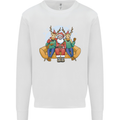 Santa Claus Chilling With Reindeers Christmas Xmas Kids Sweatshirt Jumper White